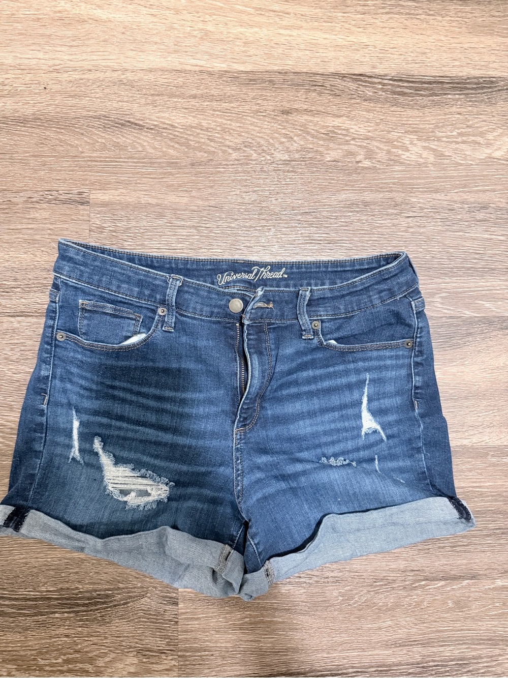 Universal Thread Blue Distressed Rolled-Hem Denim Shorts